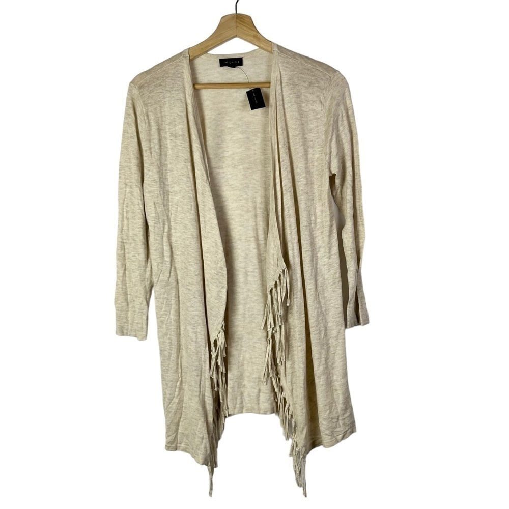 The Limited Beige Fringe Open Front Cardigan Sweater XS